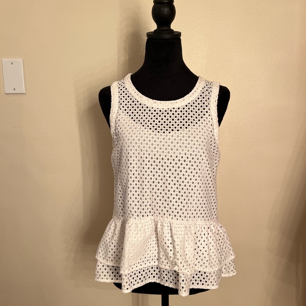 a.n.a White Peplum Tank Top with Eyelet Detail